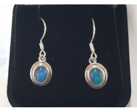 SILVER AND OPAL DROP EARRINGS, 2.4G GROSS