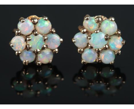 A pair of 9ct gold opal cluster stud earrings.  