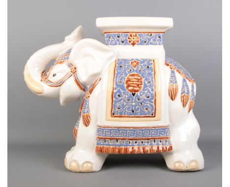 A large ceramic ceremonial Indian elephant plant stand.  