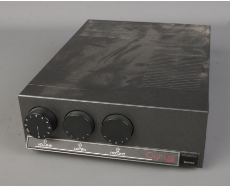 A Cyrus One stereo integrated amplifier. Serial number 114429C.  Untested, all cables missing.