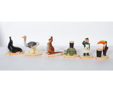A set of six original 1950's Carlton Ware ceramic hand painted figures to include Seal, Zoo Keeper, Kangaroo, Toucan, Turtle 