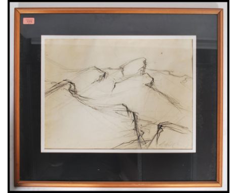 A mid century abstract pencil sketch being signed to the corner in pencil by the artist. Framed and glazedm Measures 72 x 62c