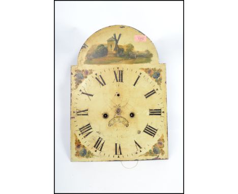 An early 19th century Henry Hobbs of Helston longcase / grandfather clock face and movement having a painted face depicting a