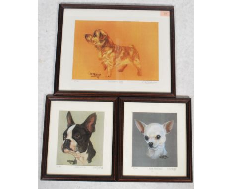 A group of three limited edition dog prints by Fletcher to include a Chihuahua, Boston terrier etc. All signed and numbered b