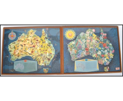 A pair of vintage 20th century Shell oil motoring maps of Australia made for the Australian branch of Shell depicting the pla