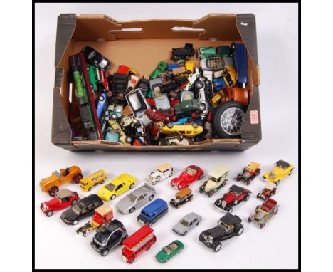 A large collection of loose Matchbox, Corgi & other diecast model cars to include; scammells, sport cars, vintage style cars,