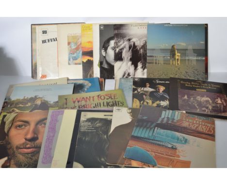 A collection of vinyl long play Folk LP record albums with various artists to include Bob Dylan, Emerson Lake and Palmer, Fai