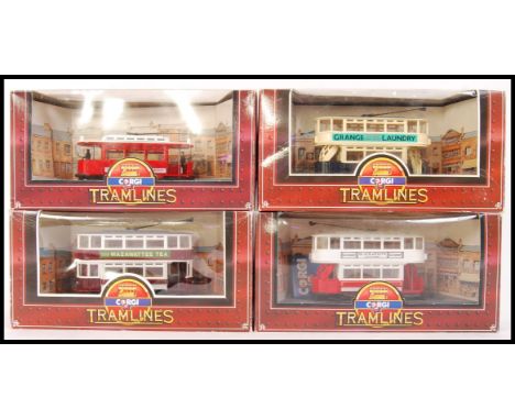 A collection of 4x Corgi Tramlines diecast model trams to include; 2x C990/1 Southampton Corporation Tramsways, City Of Coven