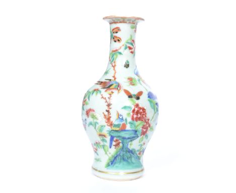 A late 19th century circa 1880 Oriental Chinese ceramic vase having a globular body with waisted neck and flared rim, the bod