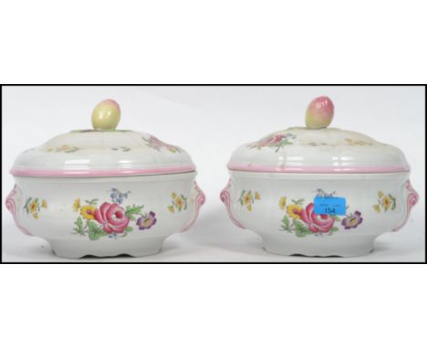 A pair of contemporary Spode ceramic large tureens ( with lids ) being stamped to the base in the Marlborough Sprays pattern 