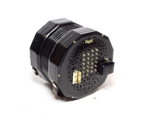 Concertina English System By Lachanel London 48 button, 6 3/4'' 12 sided endplates, serial number 54665, also marked 'Edeopho