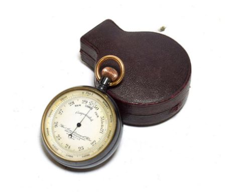 Thos Armstrong &amp; Bro (Manchester) Pocket Compensated Barometer 1838 2'', 5cm diameter, in leather casePasses bag test