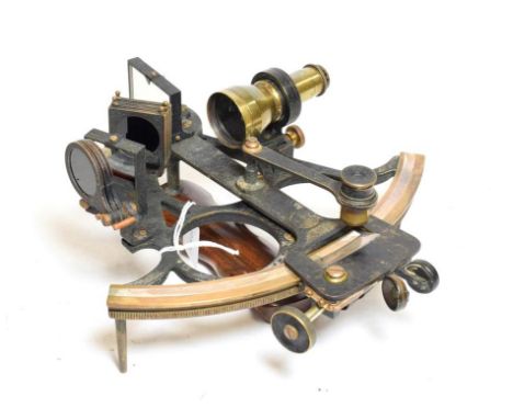 H Hughes &amp; Son ''Husun'' Sextant with certificate no.20110 dated 12/1/37, Vernier scale, in mahogany case Some surface co