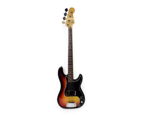 Fender Precision Bass Guitar (1976) serial no.7651457, black sunburst finish with black scratchplate, with pick guard, bridge
