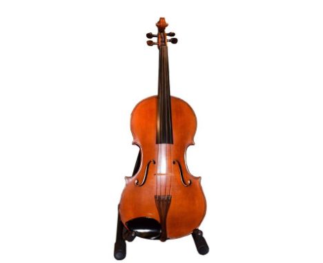 Viola 16 1/4'' two piece back by John Mather, labelled 'John Mather Harrogate 1989 No.14' case, with four music stands and a 