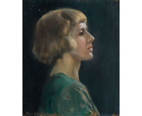 A. CONSTANCE RICHARDSON (fl.1927-1938) PORTRAIT OF A LADY IN PROFILEsigned l.l. & reverse of frame with exhibition labels for