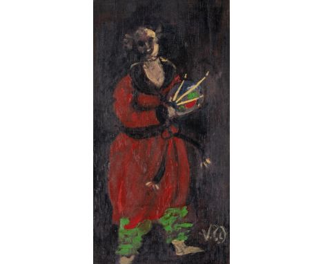 • VILLIERS DAVID (1906-1985) A GROUP OF WORKS INCLUDING SELF PORTRAIT IN A CHINESE GOWN, A WATERCOLOUR OF COSTUME DESIGNS AND