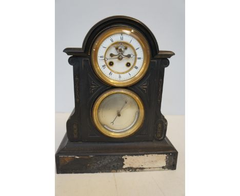 Large and Heavy Belgian Slate Mantle Clock/Barometer- 36cm h (See Photos)