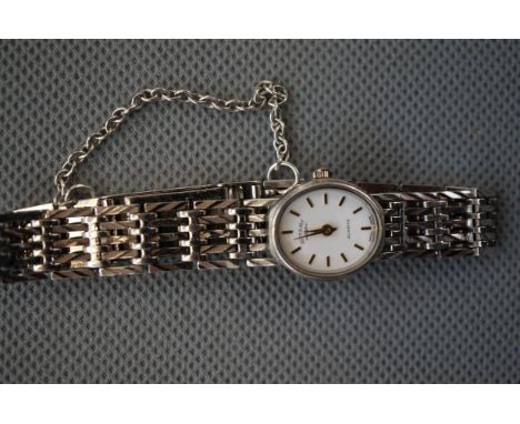 Rotary Ladies All Silver Wristwatch with Safety Chain 