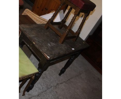 A PINE SCRUB TOP TABLE AND A PUB STYLE STOOL