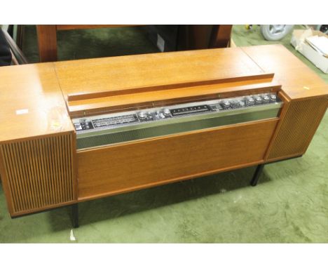 A RETRO DECCA RADIO GRAM WITH GARRARD DECK AND SOFT CLOSING LID, A SMALL QUANTITY OF RECORDS 