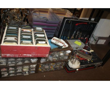A QUANTITY OF ASSORTED TOOLS, TO INCLUDE NUTS BOLTS AND SCREWS, ETC 