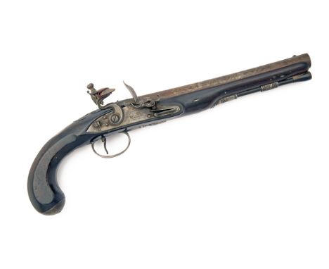 A 28-BORE FLINTLOCK DUELLING PISTOL SIGNED WALLIS, no visible serial number, circa 1790, with browned round slightly swamped 