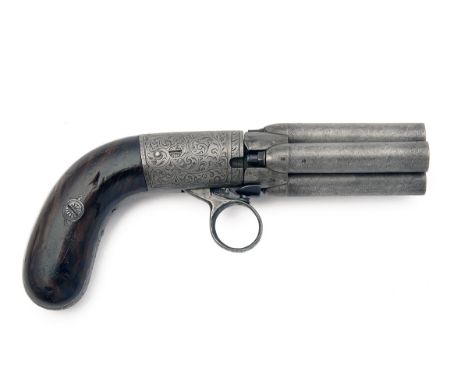 AN 80-BORE FOUR-SHOT DOUBLE-ACTION PEPPERBOX REVOLVER, UNSIGNED, MODEL 'MARIETTE'S PATENT', no visible serial number, Belgian