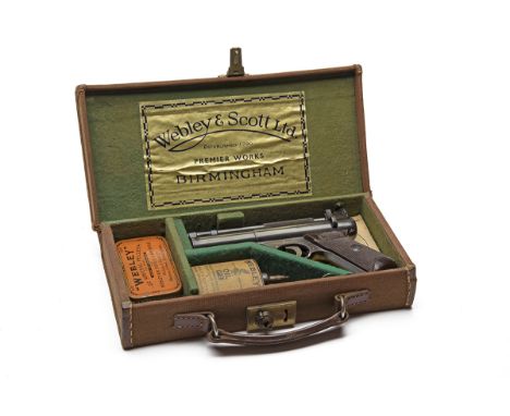 WEBLEY &amp; SCOTT, BIRMINGHAM A RARE CASED .177 BARREL-COCKING AIR-PISTOL, MODEL 'POST-WAR SENIOR', batch no. 389, circa 195
