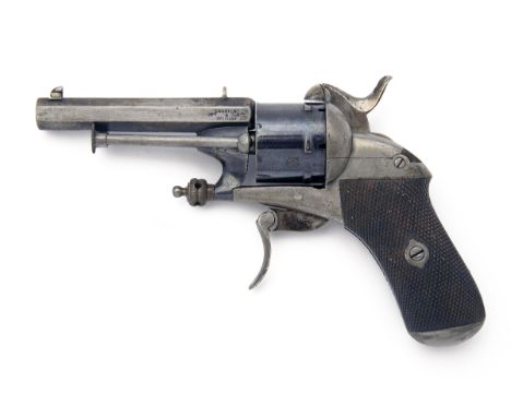 A CASED 7mm PINFIRE SIX-SHOT DOUBLE-ACTION REVOLVER, UNSIGNED, MODEL 'CHAMELOT & DELVIGNE PATENT', serial no.191, Belgian, ci