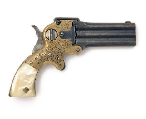 WM. W. MARSTON, USA A RARE .32 RIMFIRE THREE-SHOT PISTOL, MODEL '3IN. ENGRAVED DERRINGER', serial no. 91, for circa 1864, wit