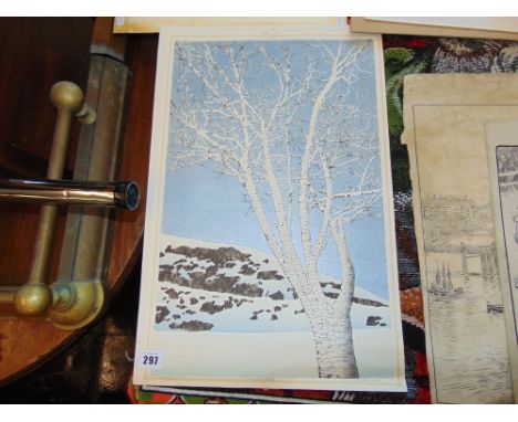 An unframed screen print, Winter tree, by T Colyer