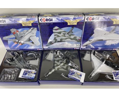 THREE CORGI SCALE MODELS OF POST WAR MILITARY JETS, ltd edns, comprising 1:72 scale Panavia Tornado F3 ADV ZE760, 5 Sqn, RAF 