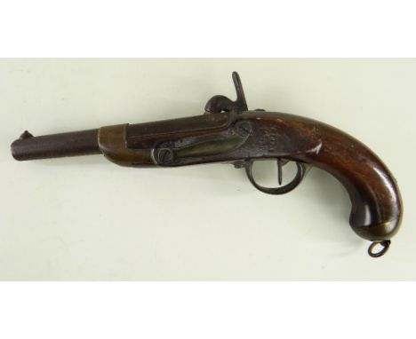 FRENCH MODEL 1822 TYPE PERCUSSION SERVICE PISTOL, 20cms sighted barrel, various stamps to the side, top and lock plate signed