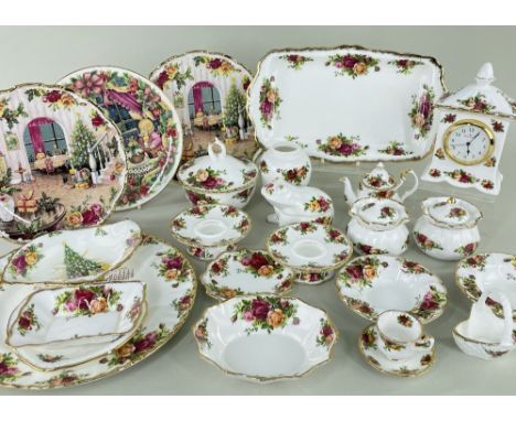 ASSORTED ROYAL ALBERT 'OLD COUNTRY ROSES' CHINA, including clock, dressing table accessories, shaped trinket dishes, calendar