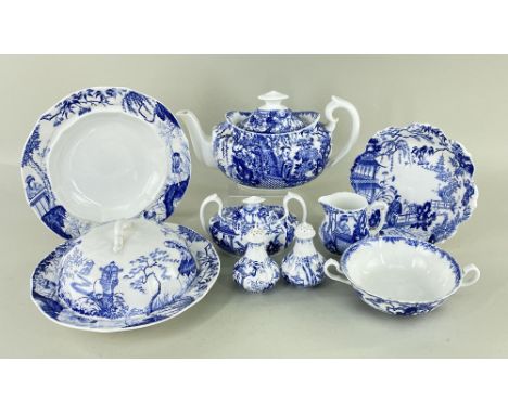 SMALL GROUP ROYAL CROWN DERBY 'MIKADO' PATTERN TEAWARES, c. 1933, including teapot, milk jug and sucrier, 2 muffin dishes (on