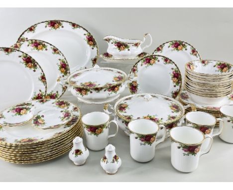 ROYAL ALBERT 'OLD COUNTRY ROSES' DINNER SERVICE FOR TWELVE, including 12 each of dinner plates, dessert plates and pudding/ce
