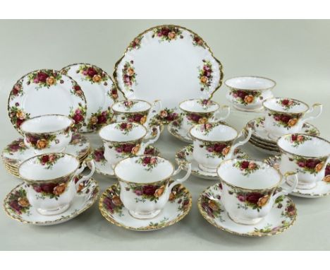 ROYAL ALBERT 'OLD COUNTRY ROSES' PART TEA SERVICE, including 11 teacups, 12 saucers, 6 tea plates, 2 sugar bowls, bread and b