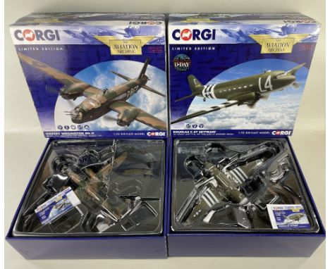 TWO CORGI 1:72 SCALE MODELS, of Douglas C-47 Skytrain, ltd edn Aviation Archive, '42-100646' 439th TCG, 50th TCW, June 5th Up