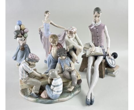 ASSORTED LLADRO &amp; NAO PORCELAIN FIGURES, including large seated Don Quixote, 49cms long; balloon girl, 26cm h; lady in ba