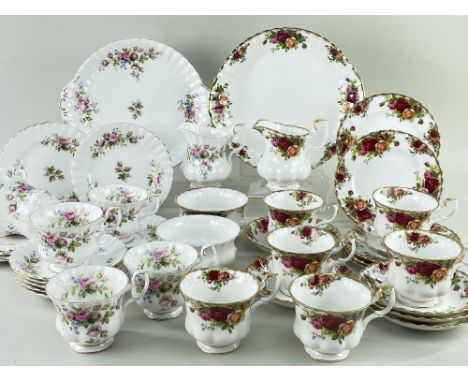 ROYAL ALBERT 'OLD COUNTRY ROSES' &amp; 'MOSS ROSE' CHINA TEA SERVICES, each for six, with cups, saucers, plates, bread and bu