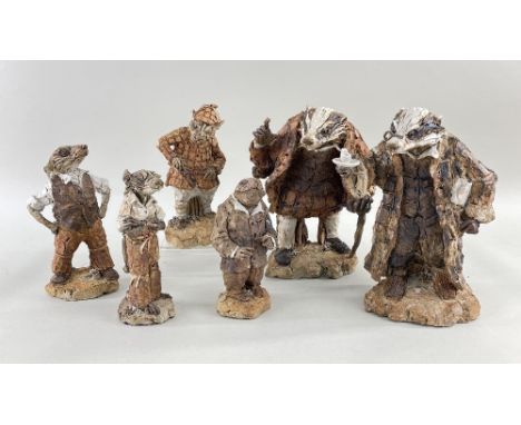 SIX GRAHAM PIGGOTT STONEWARE 'WIND IN THE WILLOWS' FIGURES, including Badger, Mole and Ratty, 23-16cms h (6)Condition report: