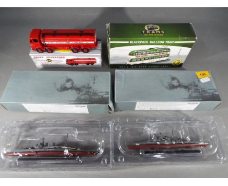 Dinky Atlas Edition - a Dinky Super Toy 943 Atlas Edition, Atlas Edition Blackpool Balloon tram 1/76 scale and two model ship