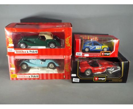 Bburago, Polistil  - Four boxed Bburago and Polistil 1:18 and 1:24 scale diecast model cars. Lot consists of Polistil #01868 