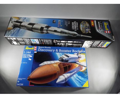 Revell - two boxed kits, 1:96 scale Level 5, Apollo 11 Saturn V Rocket # 03704 and 1:144 scale Space Shuttle Discovery &amp; 