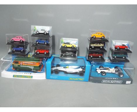 Cararama - a Williams team Scalextric racing car 1.32 scale, VW Panel Van 1.32 scale, one Lotus 49 1.32 scale Scalextric raci