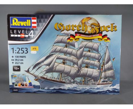 Revell 60th Anniversary Gorch Fock 1:253 scale Level 4 model #05695, 138 parts with paint and glue included, appears factory 