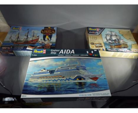 Revell - three boxed kits, 1:400 scale Level 5 Cruiser Ship 'Aida' # 05230, 1:150 scale Level 5, Royal Swedish Warsip 'Vasa' 