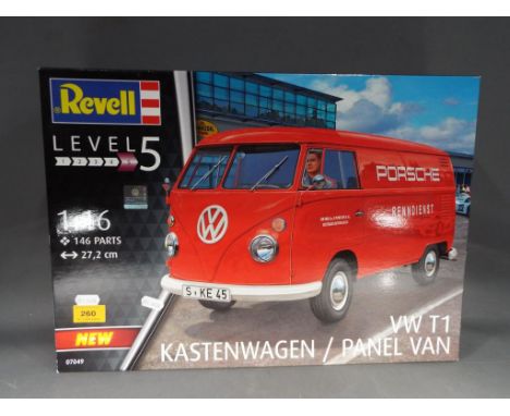 Revell - VW T1 Kastewagen / Panel Van 1:16 scale Level 5 model kit #07049, 146 parts, box appears factory sealed.
