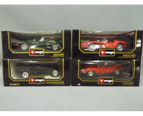 Bburago / Burago - Four 1:18 scale diecast model motor vehicles by Bburago comprising # 3007 Ferrari 250 Testa Rossa, # 3018 